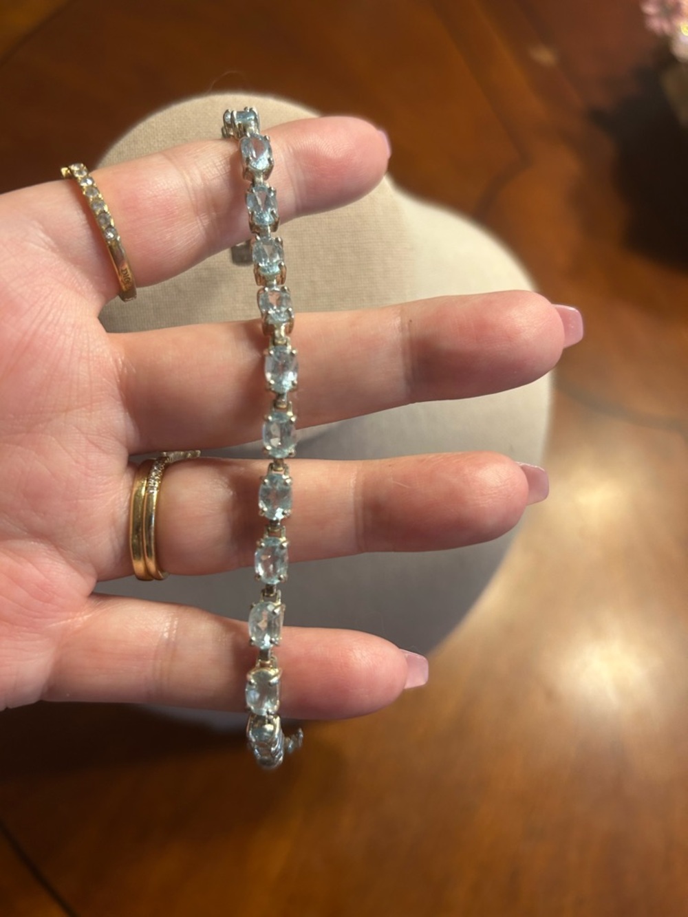 Vintage Sterling Silver Aqua Blue Topaz Oval Stone Tennis Bracelet -